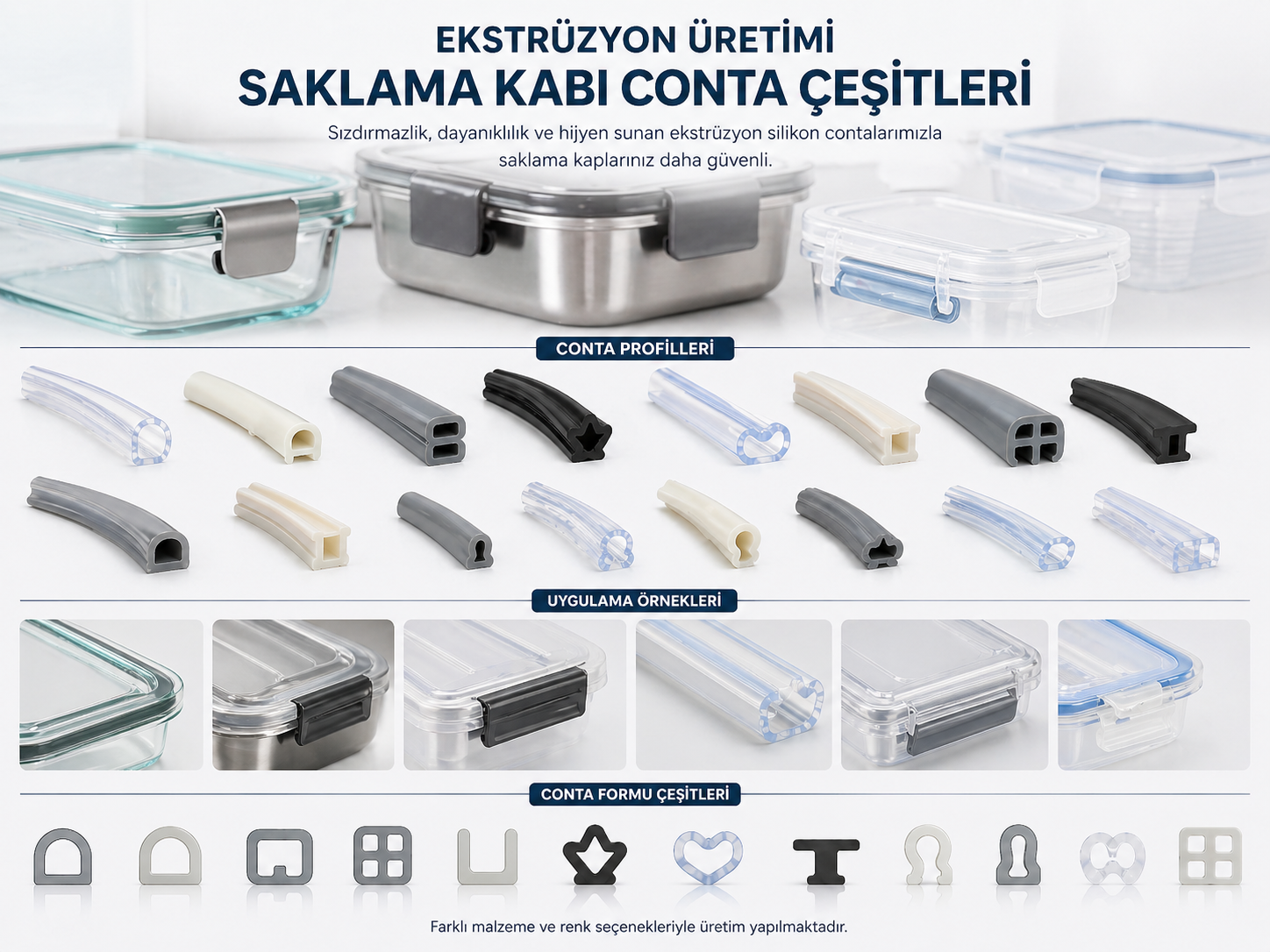 Saklama kabı contaları ve renk seçenekleri